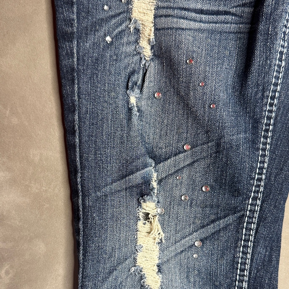 ZCO Jeans Women's Distressed Embellished Skinny‎ Blue Jeans Size 1 - Picture 5 of 13